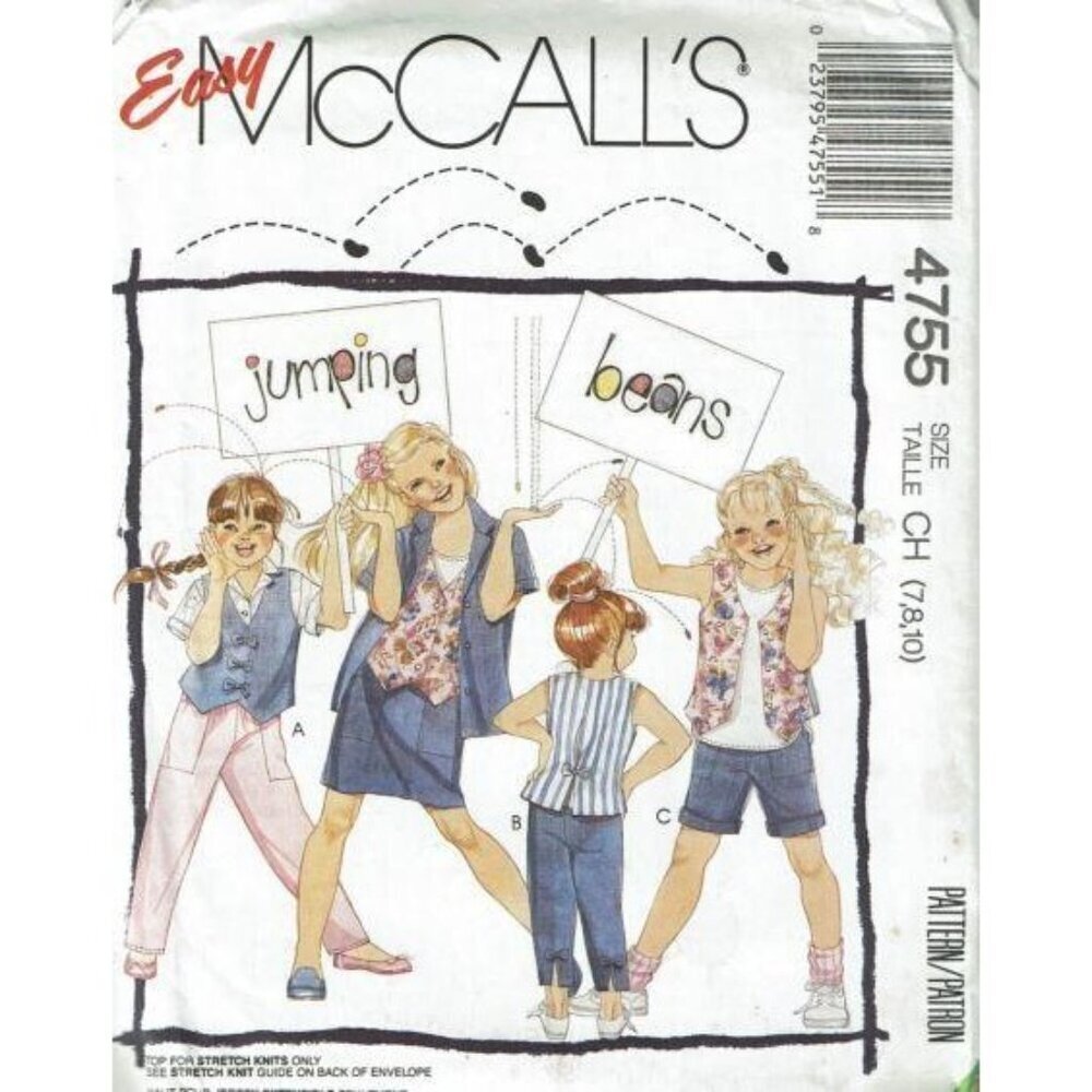 McCalls 4755 Girls Sewing Pattern Vest‎ Shirt Tops Shorts Pants Sizes 7-10